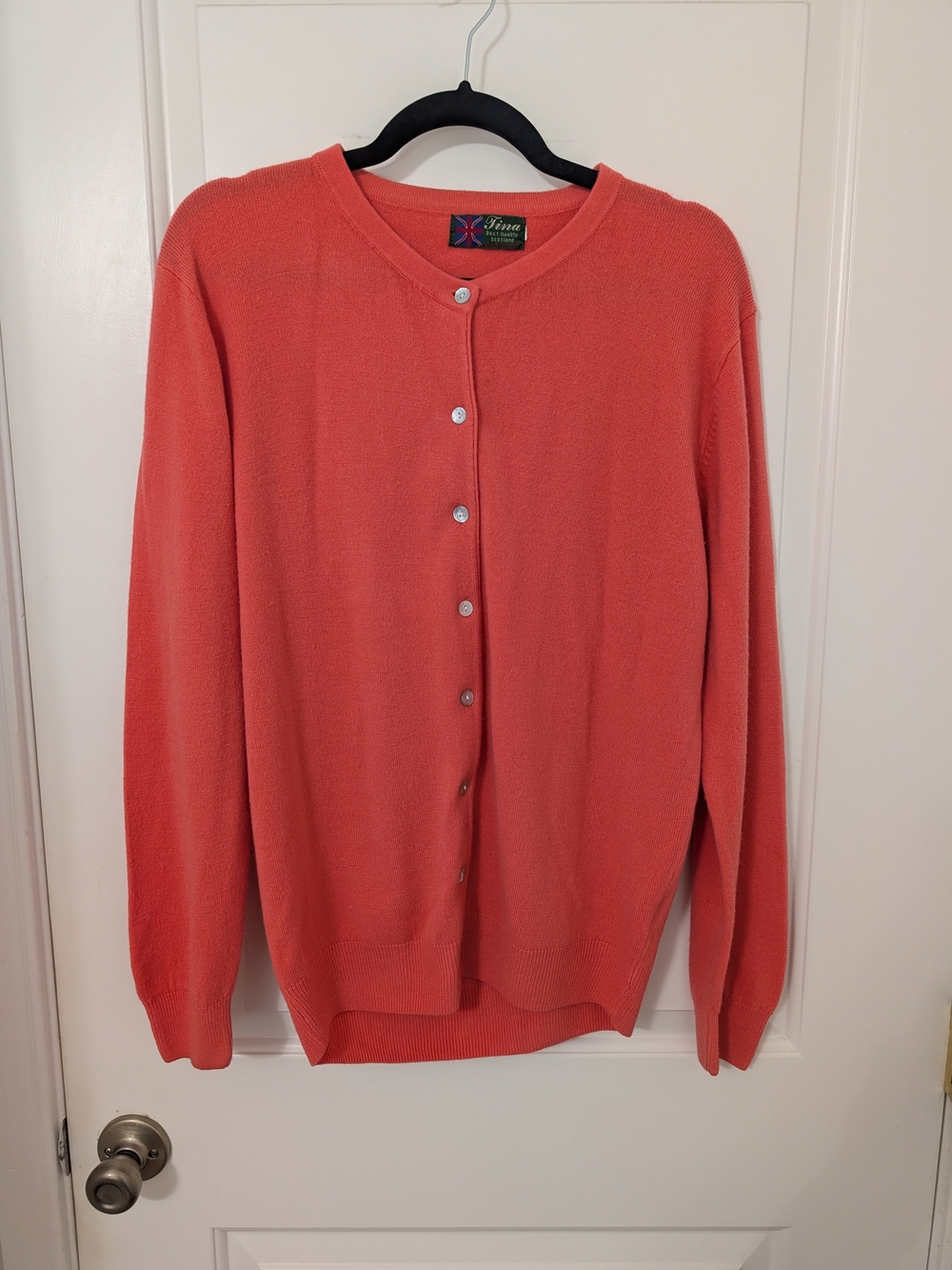 Vintage Tina Best Quality Scotland 100% Cashmere Coral Cardigan Sweater Large